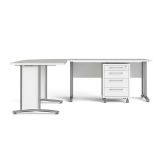 Scrivania angolare bianca e grigia 230x200cm con 4 cassetti - Agerato
