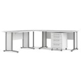 Scrivania angolare bianca e grigia 230x200cm con 4 cassetti - Agerato