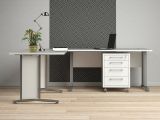 Scrivania angolare bianca e grigia 230x200cm con 4 cassetti - Agerato
