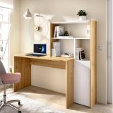Scrivania angolare bianca e rovere nodi 110x81cm con libreria - Aiden
