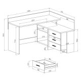 Scrivania angolare bianca e rovere nodi 130x111cm con 3 cassetti - Elsa