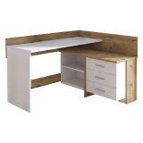 Scrivania angolare bianca e rovere nodi 130x111cm con 3 cassetti - Elsa