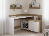 Scrivania angolare bianca e rovere nodi 130x111cm con 3 cassetti - Elsa