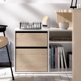 Scrivania angolare bianca lucida e legno 139x92cm con 1 cassetto - Andor