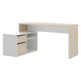 Scrivania angolare bianca lucida e legno 139x92cm con 1 cassetto - Andor