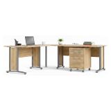 Scrivania angolare grigia e quercia 230x200cm con 4 cassetti - Megh