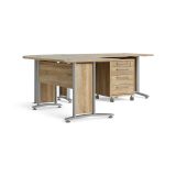 Scrivania angolare grigia e quercia 230x200cm con 4 cassetti - Megh
