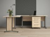Scrivania angolare grigia e quercia 230x200cm con 4 cassetti - Megh