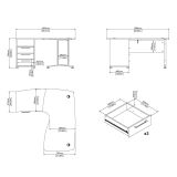 Scrivania angolare quercia 159x150cm con 3 cassetti - Lumpur