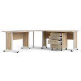 Scrivania angolare quercia e bianca 230x200cm con 4 cassetti - Megh