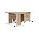 Scrivania angolare quercia e bianca 230x200cm con 4 cassetti - Megh