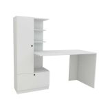 Scrivania Astra, Scrittoio angolare, Tavolo ufficio multiuso, Scrivania salvaspazio multi posizione, 150x62h140 cm, Bianco