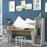 Scrivania bianca e noce 180x45cm - Set tavolo e sedie Dionisia