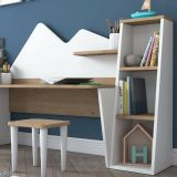 Scrivania bianca e noce 180x45cm - Set tavolo e sedie Dionisia