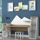 Scrivania bianca e noce 180x45cm - Set tavolo e sedie Dionisia