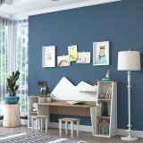 Scrivania bianca e noce 180x45cm - Set tavolo e sedie Dionisia