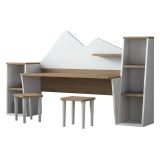 Scrivania bianca e noce 180x45cm - Set tavolo e sedie Dionisia