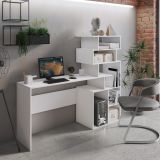 Scrivania Bianco 6 Vani Materiale Piano in Legno Nobilitato 158x40x135h cm, Colore Ripiano Bianco - Nicolosi