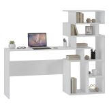 Scrivania Bianco 6 Vani Materiale Piano in Legno Nobilitato 158x40x135h cm, Colore Ripiano Bianco - Nicolosi