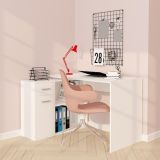 Scrivania Bianco Angolare un Cassetto 120x92x74h cm, 2 Ripiani - Linaza
