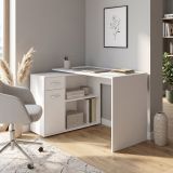 Scrivania Bianco Angolare un Cassetto 120x92x74h cm, 2 Ripiani - Linaza