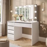 Scrivania Bianco Bianco Lucido 4 Cassetti Modulabile 120x55x143h cm, Fori Passacavi - Lusiana
