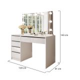 Scrivania Bianco Bianco Lucido 4 Cassetti Modulabile 120x55x143h cm, Fori Passacavi - Lusiana