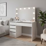 Scrivania Bianco Bianco Lucido 4 Cassetti Modulabile 120x55x143h cm, Fori Passacavi - Lusiana