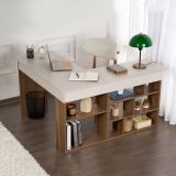 Scrivania Bianco Crema Marrone Noce Angolare 6 Ripiani 130x120x72h cm, 8 Vani - Altin