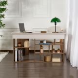 Scrivania Bianco Crema Marrone Noce Angolare 6 Ripiani 130x120x72h cm, 8 Vani - Altin