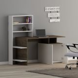 Scrivania Bianco Marrone Noce 6 Ripiani 2 Ante 146x60x74h cm, 6 Vani - Loria
