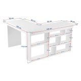 Scrivania Bianco Marrone Noce Angolare 6 Ripiani 130x120x72h cm, 8 Vani - Altin