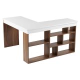 Scrivania Bianco Marrone Noce Angolare 6 Ripiani 130x120x72h cm, 8 Vani - Altin