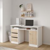 Scrivania Bianco Marrone Rovere 3 Cassetti 3 Ripiani 126x55x76h cm, Un'anta - Shanshan