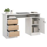 Scrivania Bianco Marrone Rovere 3 Cassetti 3 Ripiani 126x55x76h cm, Un'anta - Shanshan
