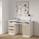 Scrivania Bianco Marrone Rovere 3 Cassetti 3 Ripiani 126x55x76h cm, Un'anta - Shanshan