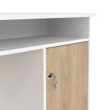 Scrivania Bianco Marrone Rovere 3 Cassetti 3 Ripiani 126x55x76h cm, Un'anta - Shanshan