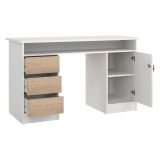 Scrivania Bianco Marrone Rovere 3 Cassetti 3 Ripiani 126x55x76h cm, Un'anta - Shanshan