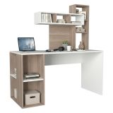 Scrivania Bianco Marrone Rovere 6 Ripiani 8 Vani 140x60x154h cm, con Libreria - Recetto