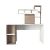 Scrivania Bianco Marrone Rovere 6 Ripiani 8 Vani 140x60x154h cm, con Libreria - Recetto