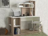 Scrivania Bianco Marrone Rovere 6 Ripiani 8 Vani 140x60x154h cm, con Libreria - Recetto