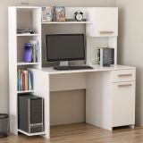 Scrivania Bianco Marrone Rovere 6 Ripiani un Cassetto 120x60x77h cm, 2 Ante - Marrucina
