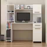 Scrivania Bianco Marrone Rovere 6 Ripiani un Cassetto 120x60x77h cm, 2 Ante - Marrucina