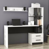 Scrivania Bianco Nero 7 Ripiani 2 Cassetti 120x60x74h cm, 4 Vani - Thiesi