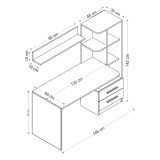 Scrivania Bianco Nero 7 Ripiani 2 Cassetti 120x60x74h cm, 4 Vani - Thiesi