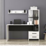 Scrivania Bianco Nero 7 Ripiani 2 Cassetti 120x60x74h cm, 4 Vani - Thiesi