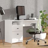 Scrivania Bianco Opaco Nero 2 Cassetti 2 Ripiani 127x51x77h cm, un Vano - Frutal