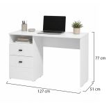 Scrivania Bianco Opaco Nero 2 Cassetti 2 Ripiani 127x51x77h cm, un Vano - Frutal