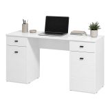 Scrivania Bianco Opaco Nero 2 Cassetti 3 Ripiani 140x50x77h cm, 2 Ante - Ziro