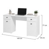 Scrivania Bianco Opaco Nero 2 Cassetti 3 Ripiani 140x50x77h cm, 2 Ante - Ziro